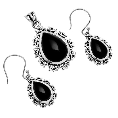 Natural Gemstone Teardrop Pendant and Earrings Set 925 Sterling Silver AGT1008 T-1018
