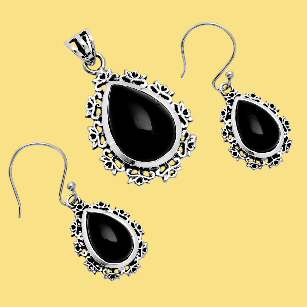 Natural Gemstone Teardrop Pendant and Earrings Set 925 Sterling Silver AGT1008 T-1018