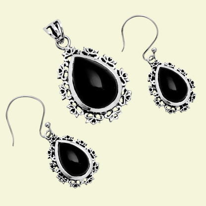 Natural Gemstone Teardrop Pendant and Earrings Set 925 Sterling Silver AGT1008 T-1018