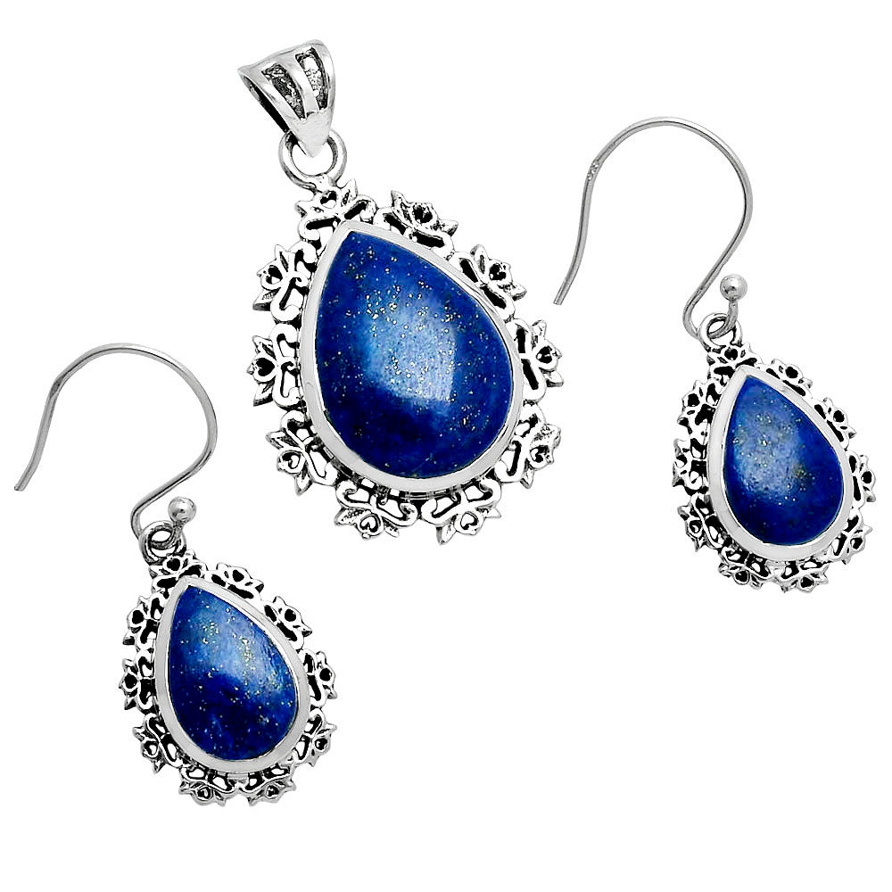 Natural Gemstone Teardrop Pendant and Earrings Set 925 Sterling Silver AGT1008 T-1018
