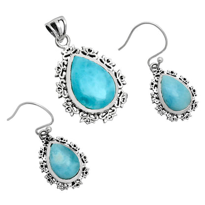 Natural Gemstone Teardrop Pendant and Earrings Set 925 Sterling Silver AGT1008 T-1018