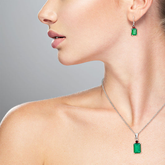 Faceted Rectangle Pendant Earrings Jewelry Set 925 Sterling Silver AGT1009 T-1019