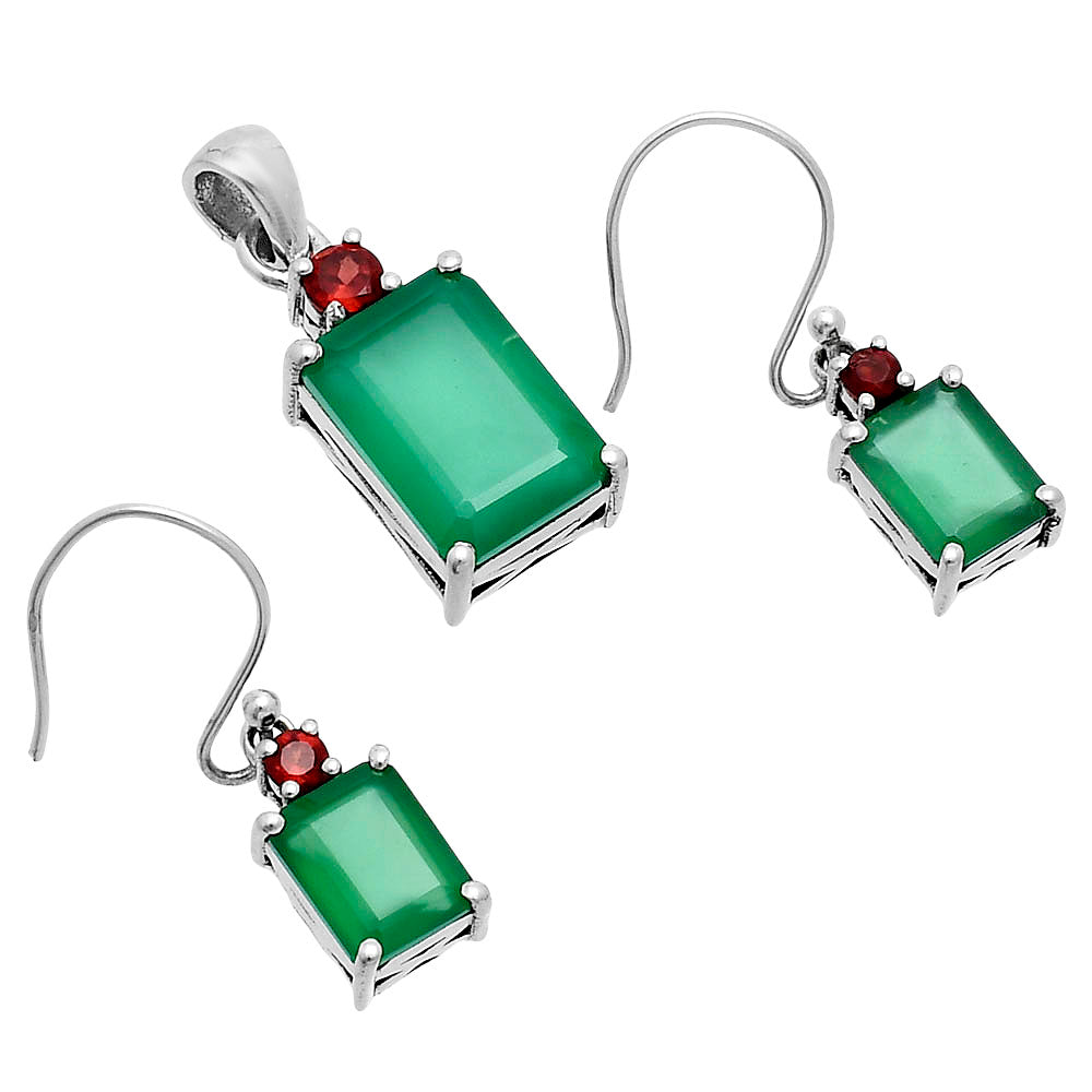Faceted Rectangle Pendant Earrings Jewelry Set 925 Sterling Silver AGT1009 T-1019