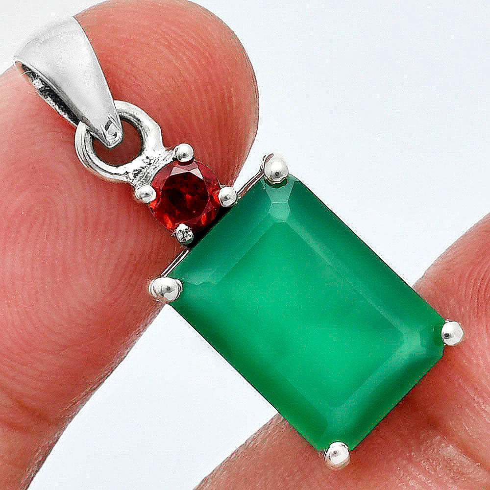 Faceted Rectangle Pendant Earrings Jewelry Set 925 Sterling Silver AGT1009 T-1019