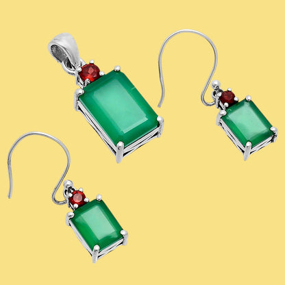 Faceted Rectangle Pendant Earrings Jewelry Set 925 Sterling Silver AGT1009 T-1019