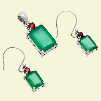 Faceted Rectangle Pendant Earrings Jewelry Set 925 Sterling Silver AGT1009 T-1019