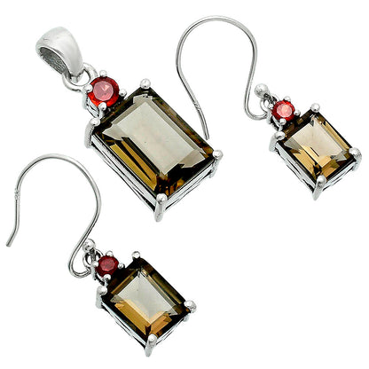 Faceted Rectangle Pendant Earrings Jewelry Set 925 Sterling Silver AGT1009 T-1019