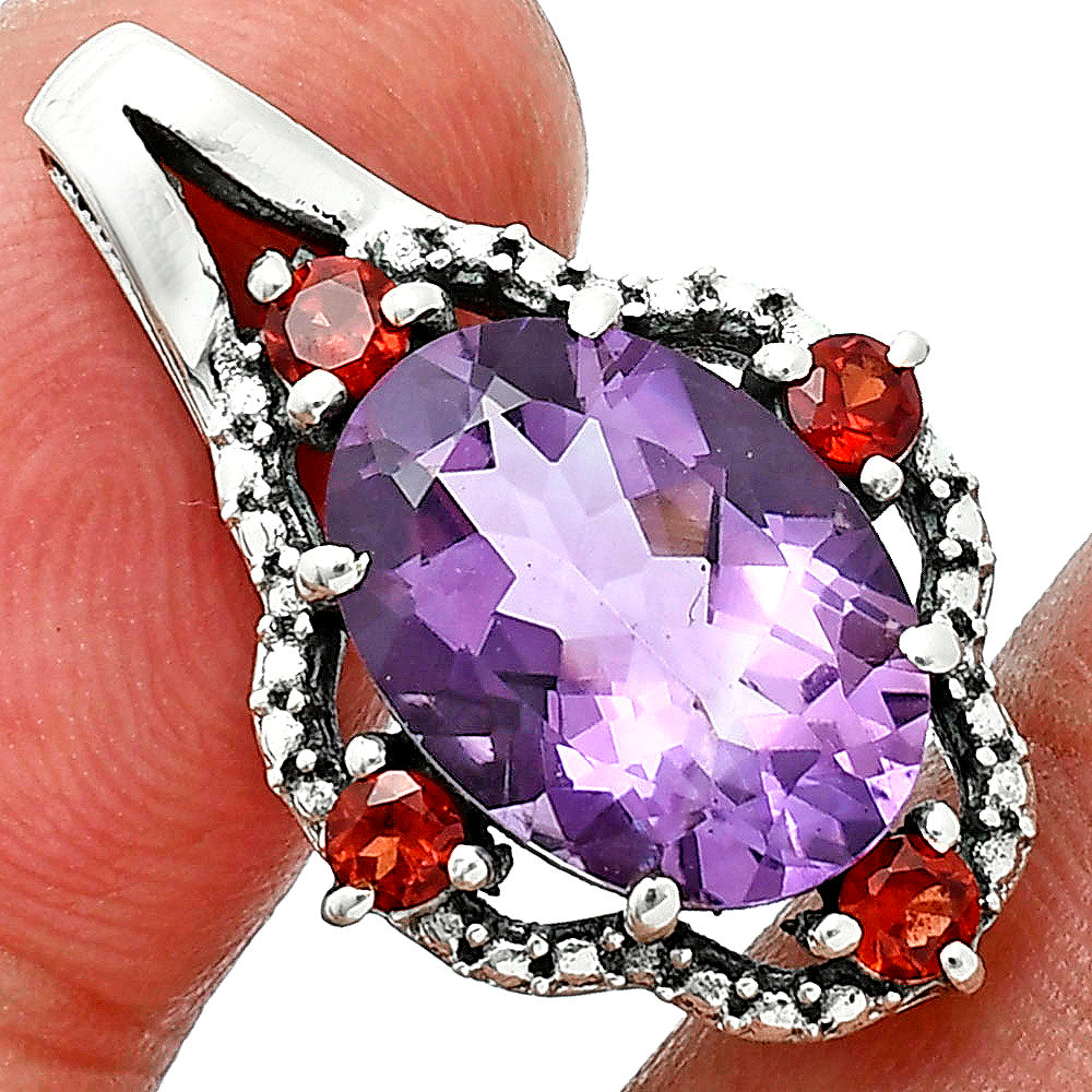 Oval Gemstone with Garnet Pendant Earrings Set 925 Sterling Silver AGT1010 T-1020