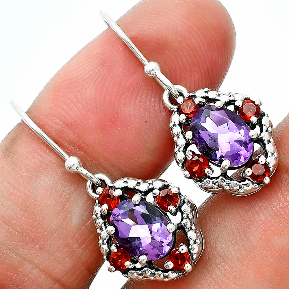 Oval Gemstone with Garnet Pendant Earrings Set 925 Sterling Silver AGT1010 T-1020