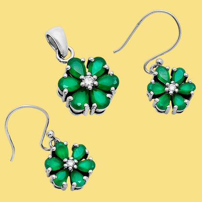 Multi-Gemstone Flower Pendant Earrings Jewelry Set 925 Sterling Silver AGT1011 T-1021