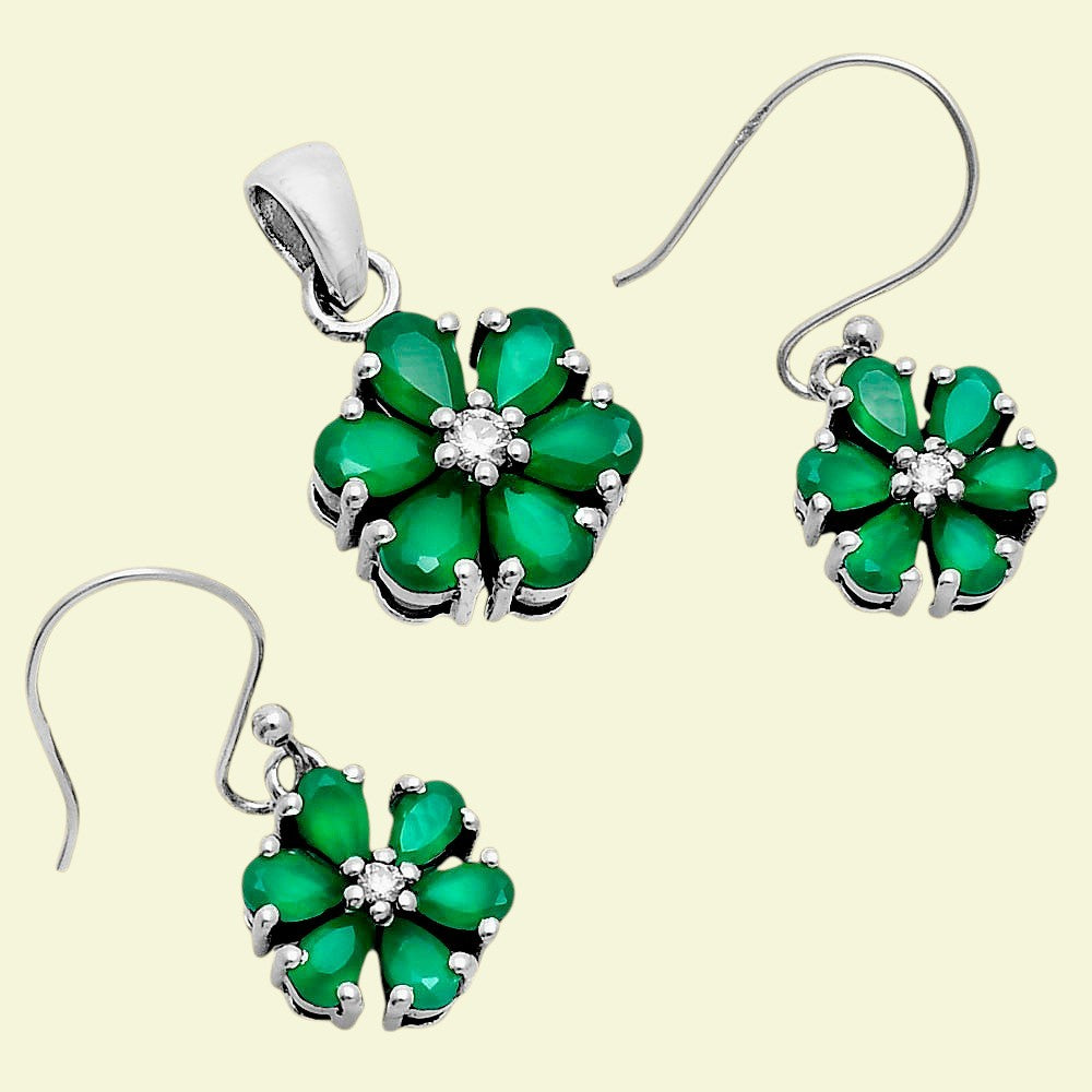 Multi-Gemstone Flower Pendant Earrings Jewelry Set 925 Sterling Silver AGT1011 T-1021