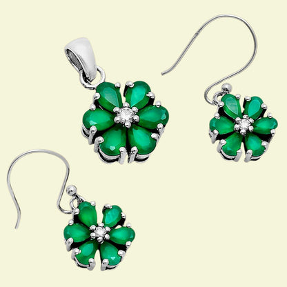 Multi-Gemstone Flower Pendant Earrings Jewelry Set 925 Sterling Silver AGT1011 T-1021