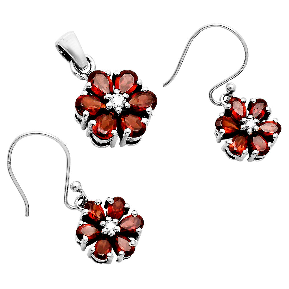 Multi-Gemstone Flower Pendant Earrings Jewelry Set 925 Sterling Silver AGT1011 T-1021