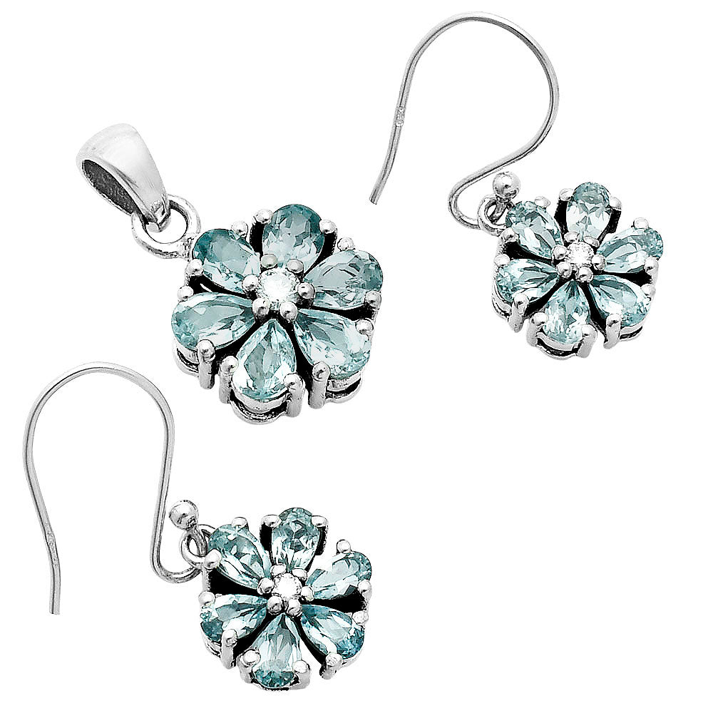 Multi-Gemstone Flower Pendant Earrings Jewelry Set 925 Sterling Silver AGT1011 T-1021