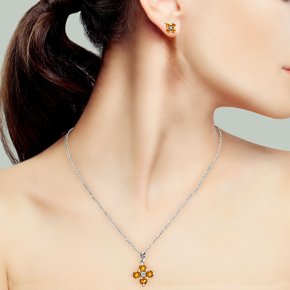 925 Sterling Silver Gemstone Flower Earrings & Pendant Jewelry Set AGT1012 T-1022