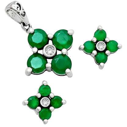 925 Sterling Silver Gemstone Flower Earrings & Pendant Jewelry Set AGT1012 T-1022