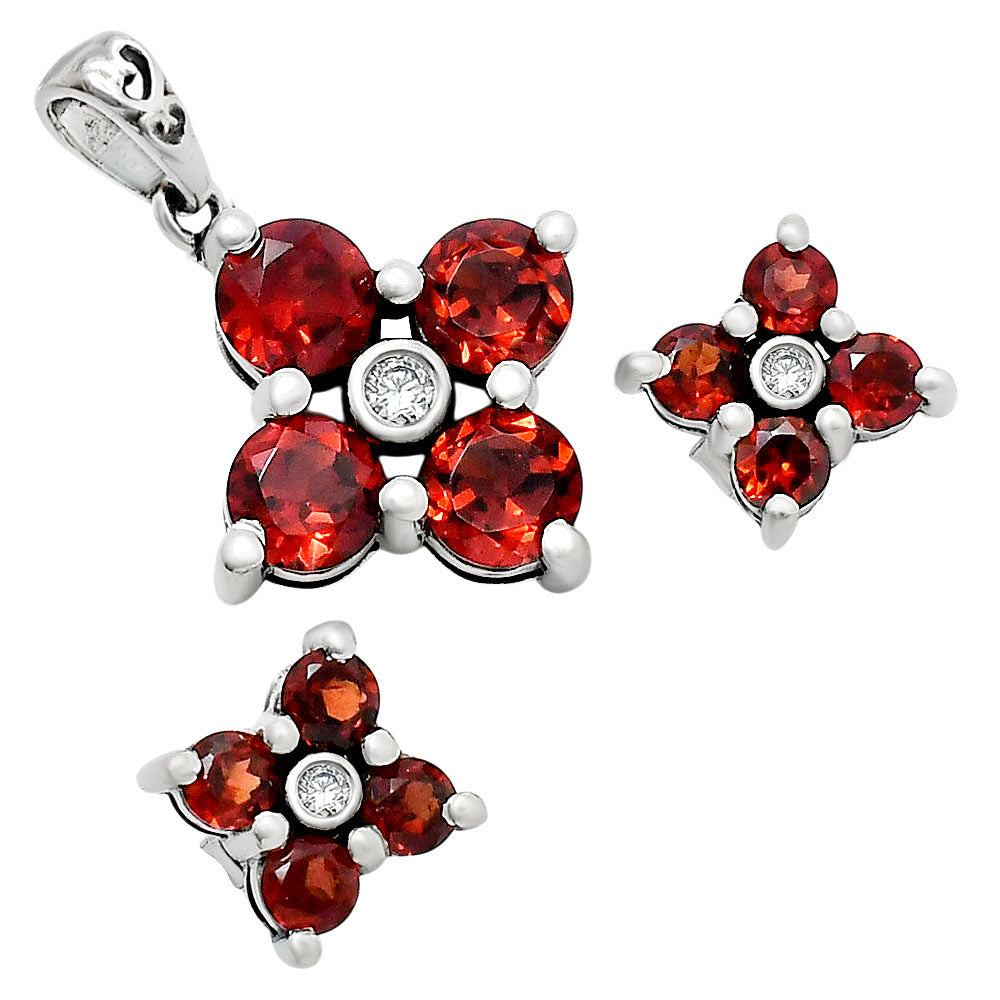 925 Sterling Silver Gemstone Flower Earrings & Pendant Jewelry Set AGT1012 T-1022
