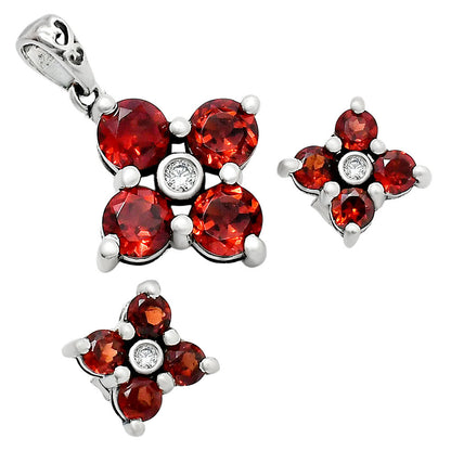 925 Sterling Silver Gemstone Flower Earrings & Pendant Jewelry Set AGT1012 T-1022