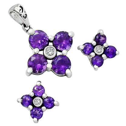 925 Sterling Silver Gemstone Flower Earrings & Pendant Jewelry Set AGT1012 T-1022