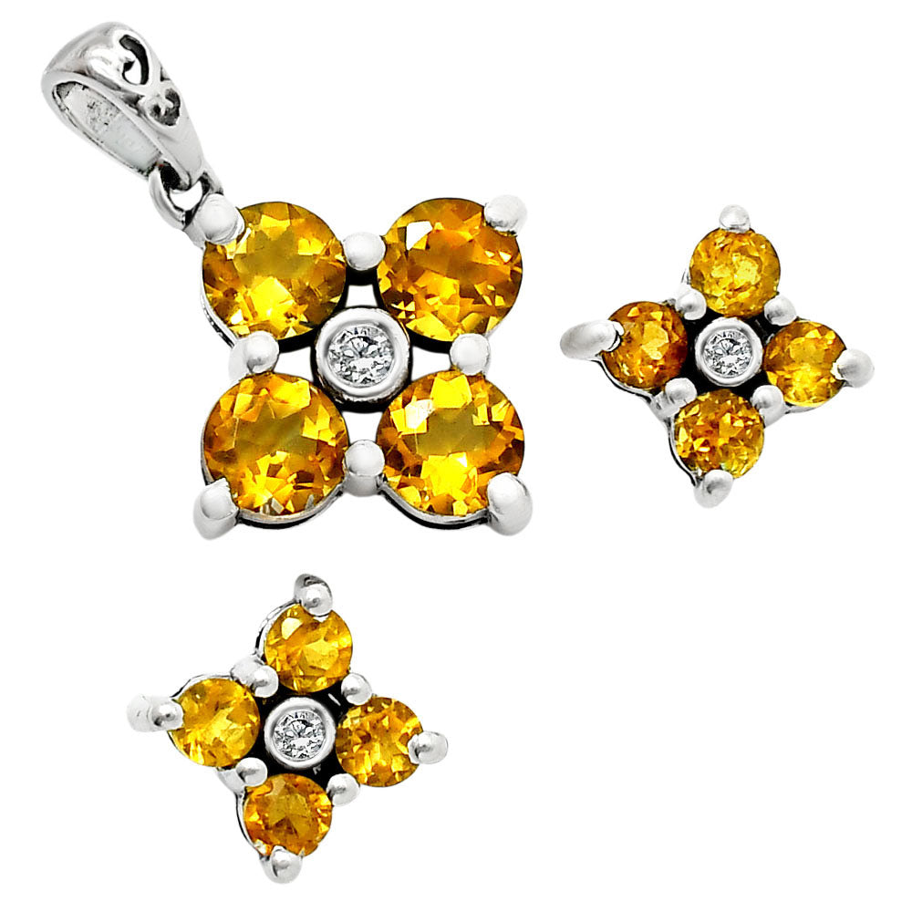 925 Sterling Silver Gemstone Flower Earrings & Pendant Jewelry Set AGT1012 T-1022
