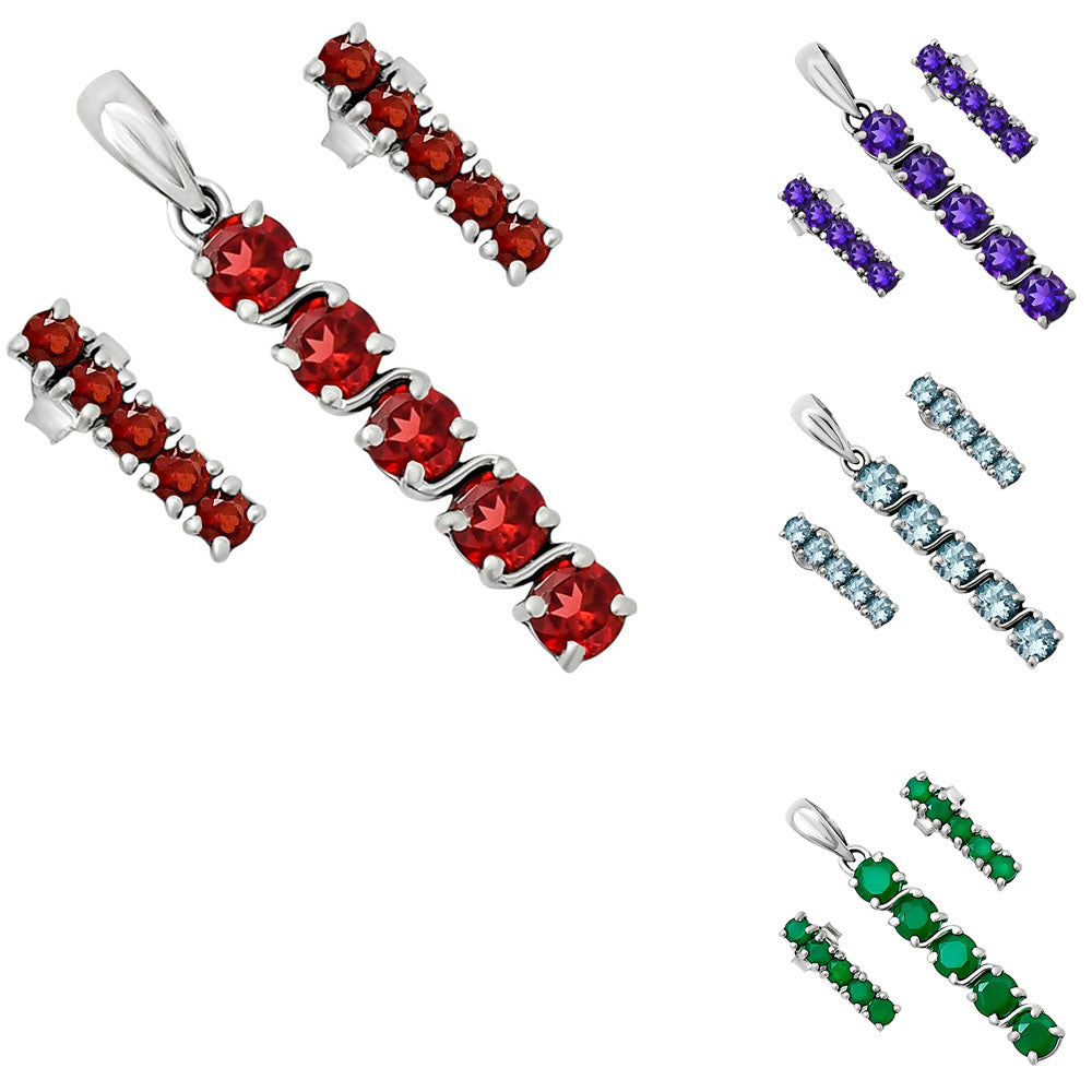 Vertical Gemstone Bar Set 925 Sterling Silver Earrings Pendant Jewelry AGT1013 T-1023