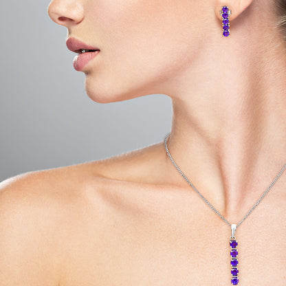 Vertical Gemstone Bar Set 925 Sterling Silver Earrings Pendant Jewelry AGT1013 T-1023