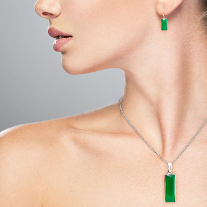 Rectangular Gemstone Jewelry Set 925 Sterling Silver Pendant Earrings AGT1014 T-1001