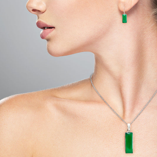 Rectangular Gemstone Jewelry Set 925 Sterling Silver Pendant Earrings AGT1014 T-1001