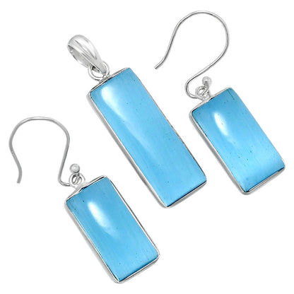 Rectangular Gemstone Jewelry Set 925 Sterling Silver Pendant Earrings AGT1014 T-1001
