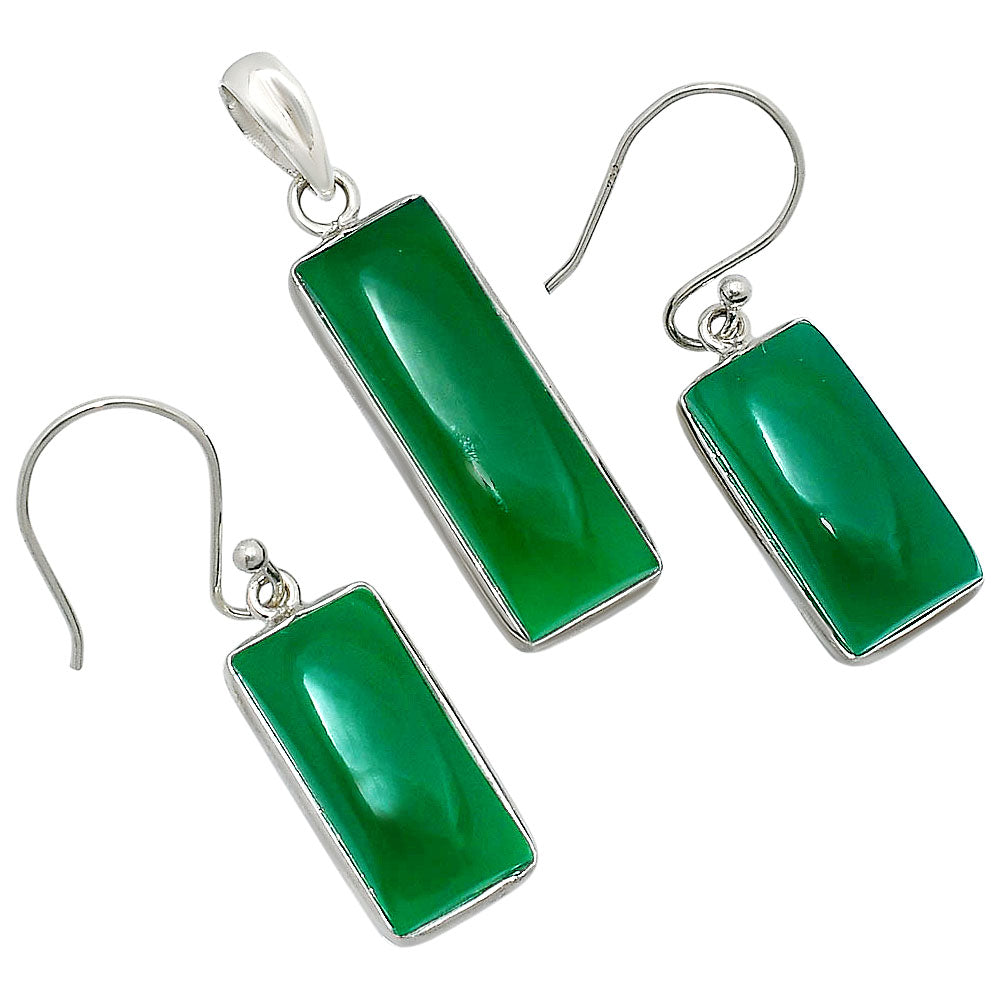 Rectangular Gemstone Jewelry Set 925 Sterling Silver Pendant Earrings AGT1014 T-1001