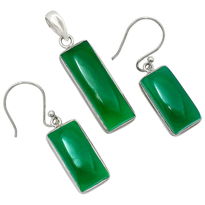 Rectangular Gemstone Jewelry Set 925 Sterling Silver Pendant Earrings AGT1014 T-1001