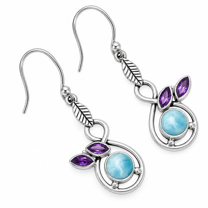 Larimar (Dominican Republic) and Amethyst Earrings T-1013 AGTE1002_B