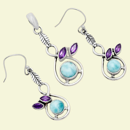 Larimar (Dominican Republic) and Amethyst Earrings T-1013 AGTE1002_B