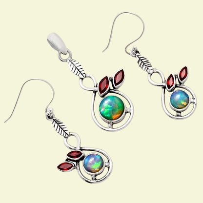 Ethiopian Opal and Garnet Earrings T-1013 AGTE1002_C