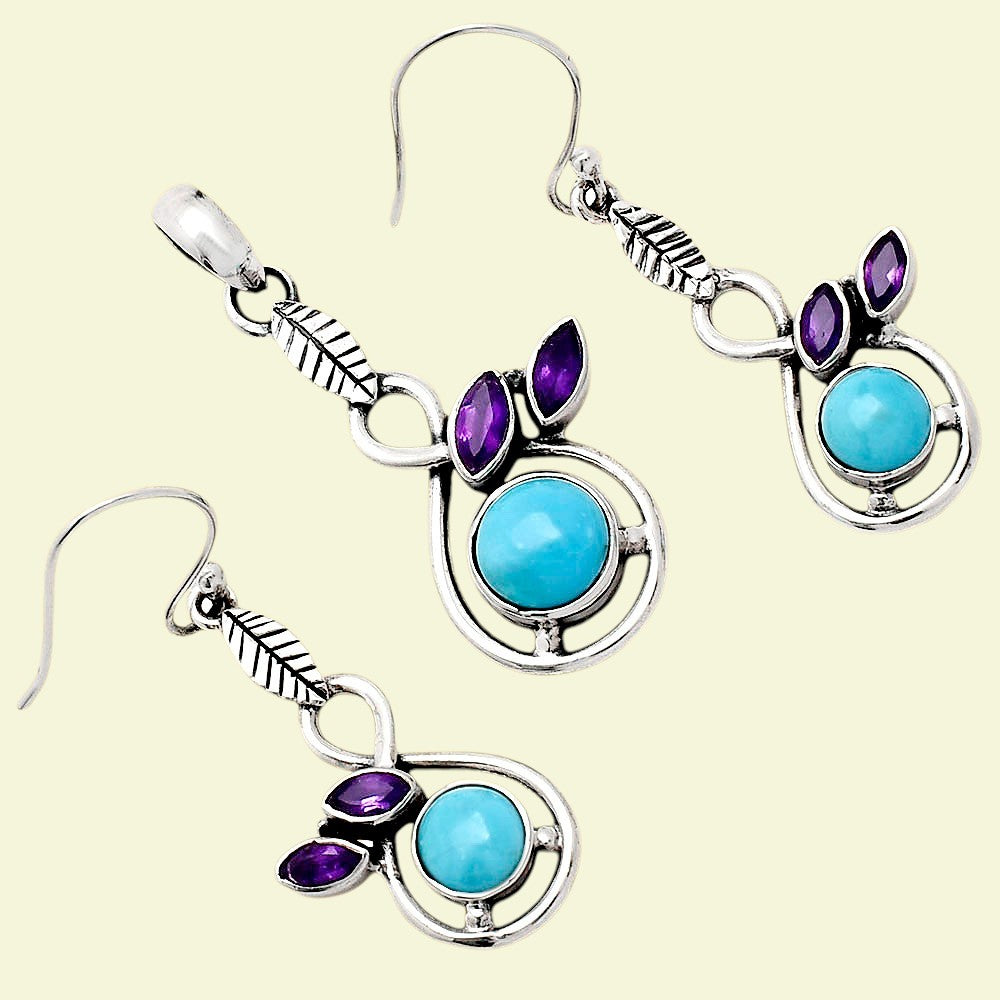 Sleeping Beauty Turquoise and Amethyst Earrings T-1013 AGTE1002_D