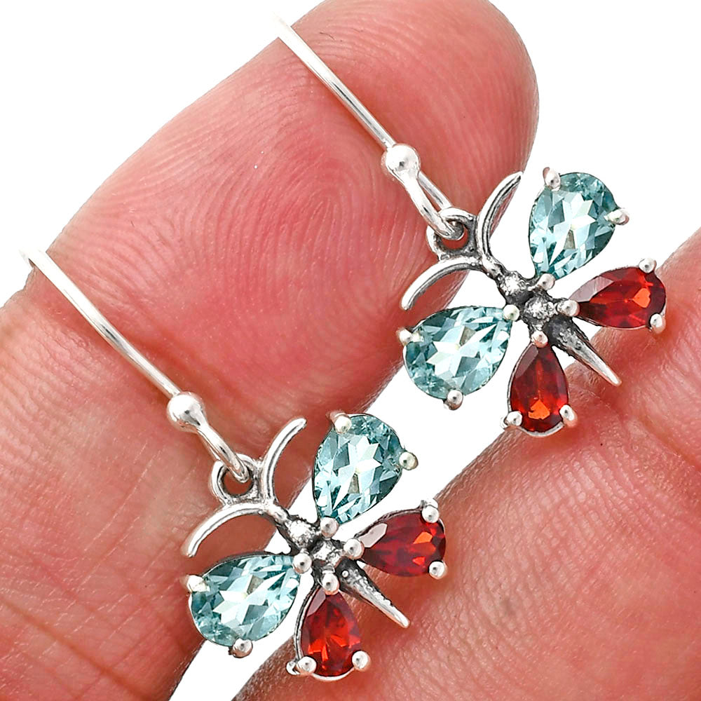 Sky Blue Topaz and Garnet Earrings T-1014 AGTE1003_E