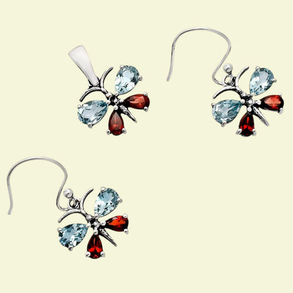 Sky Blue Topaz and Garnet Earrings T-1014 AGTE1003_E