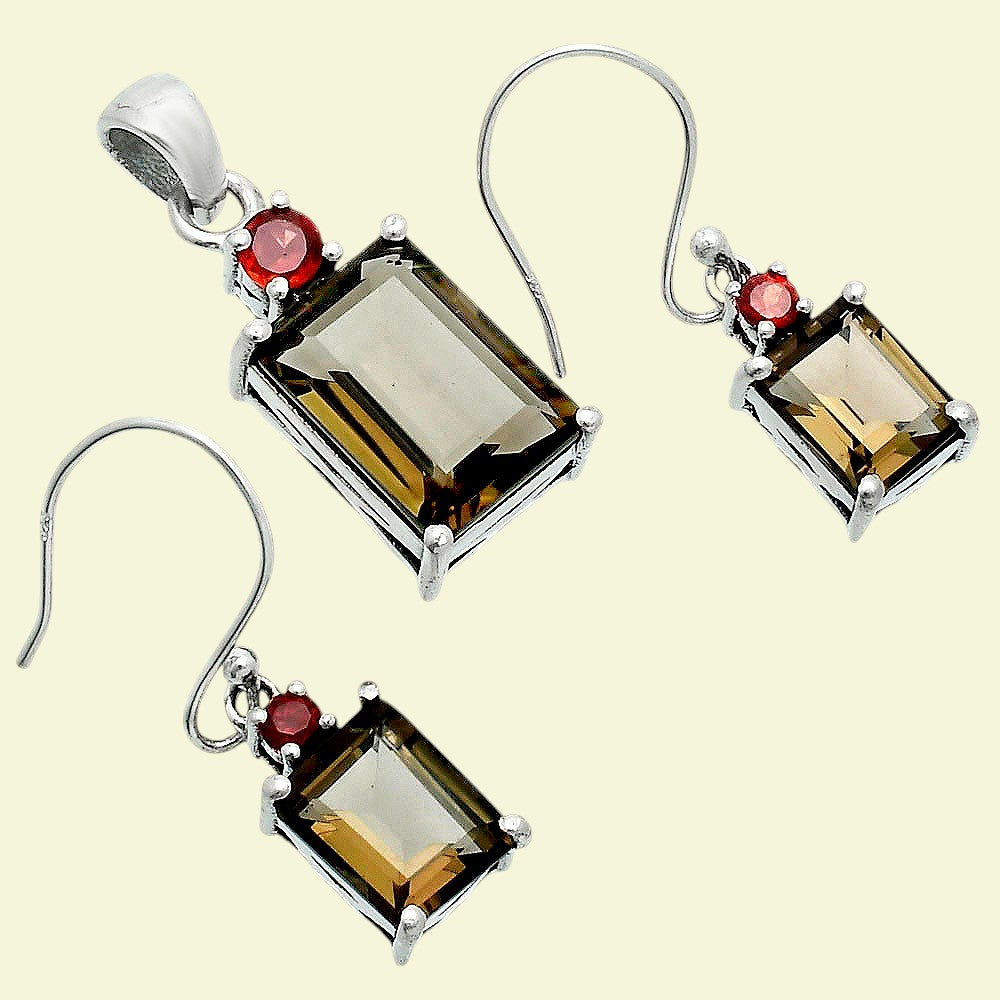 Smoky Quartz and Garnet Earrings T-1019 AGTE1009_D