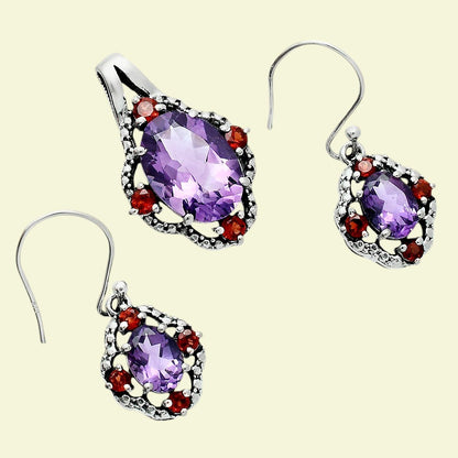 African Amethyst and Garnet Earrings T-1020 AGTE1010_A