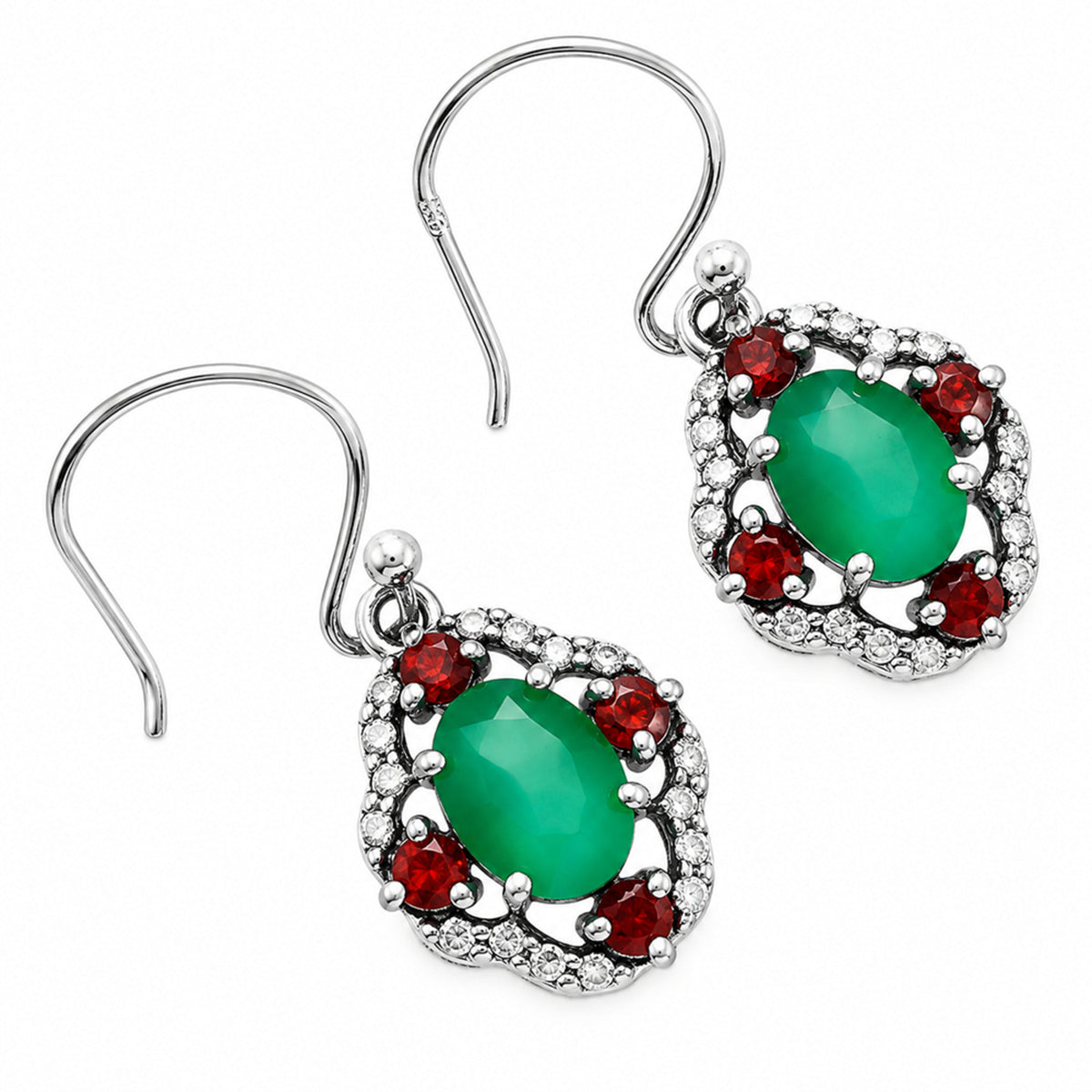 Green Onyx and Garnet Earrings T-1020 AGTE1010_C