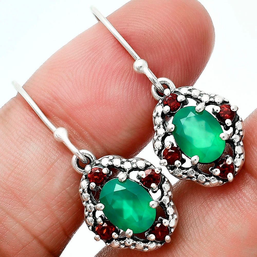 Green Onyx and Garnet Earrings T-1020 AGTE1010_C