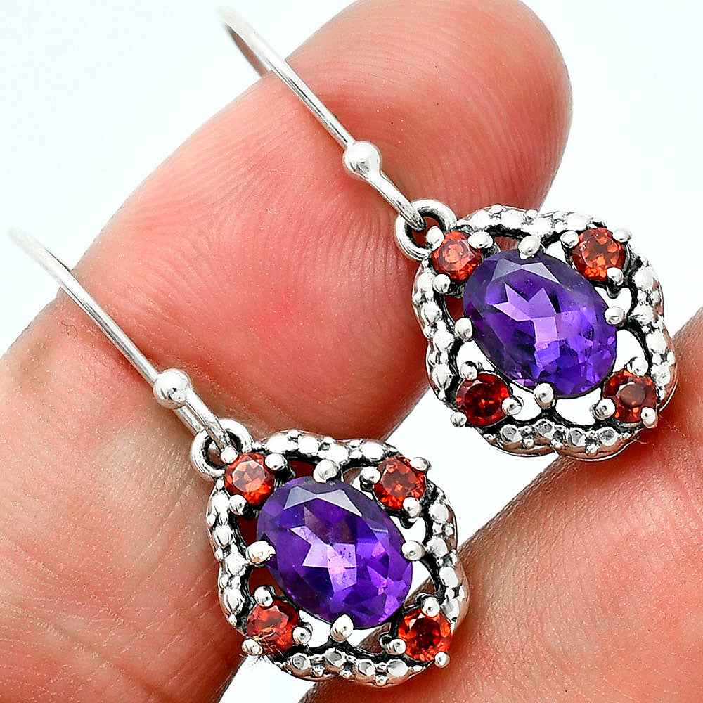 African Amethyst and Garnet Earrings T-1020 AGTE1010_D