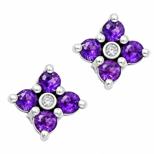 African Amethyst and White Zircon Stud Earrings T-1022 AGTE1012_C