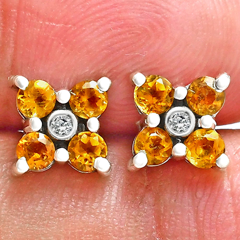 Citrine and White Zircon Stud Earrings T-1022 AGTE1012_D