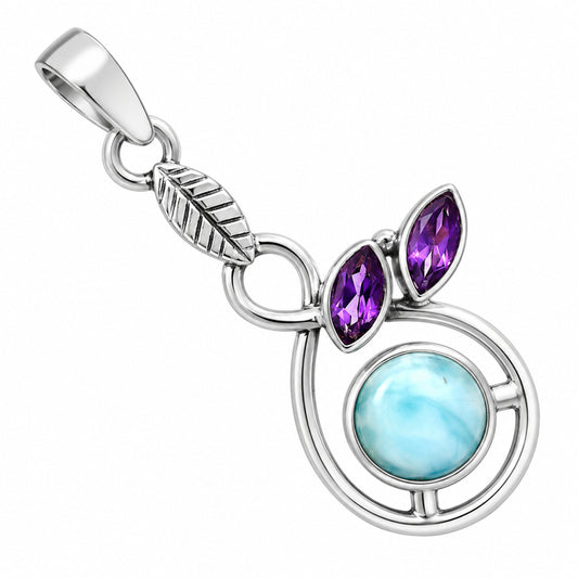 Larimar (Dominican Republic) and Amethyst Earrings T-1013 AGTP1002_B