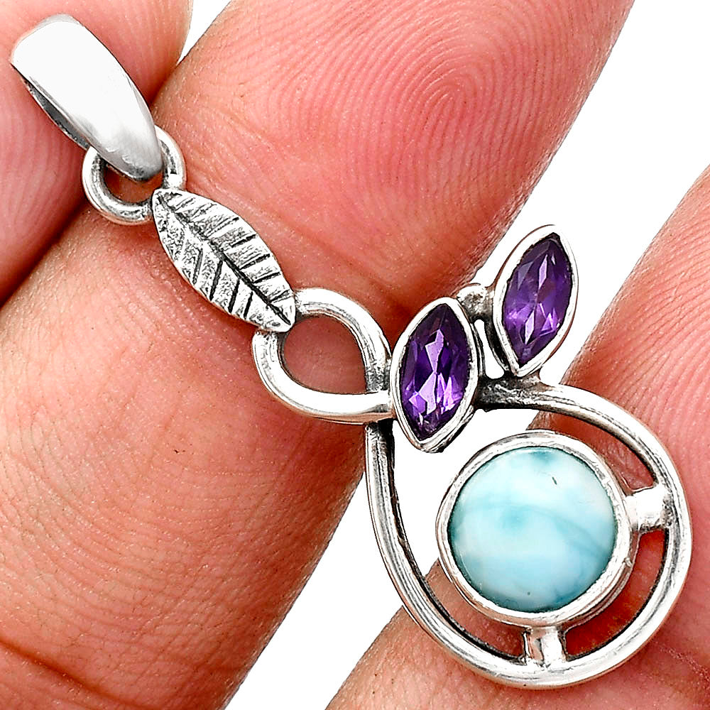 Larimar (Dominican Republic) and Amethyst Earrings T-1013 AGTP1002_B