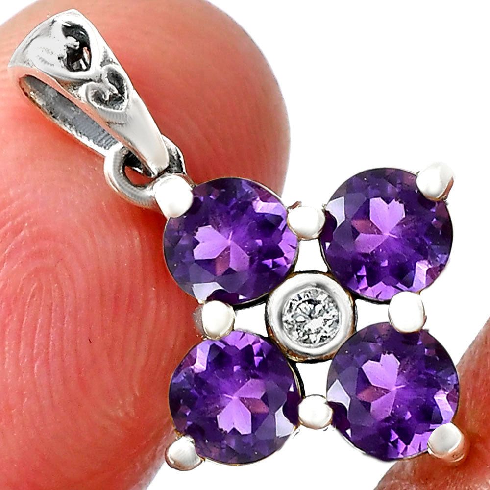 African Amethyst and White Zircon Earrings T-1022 AGTP1012_C