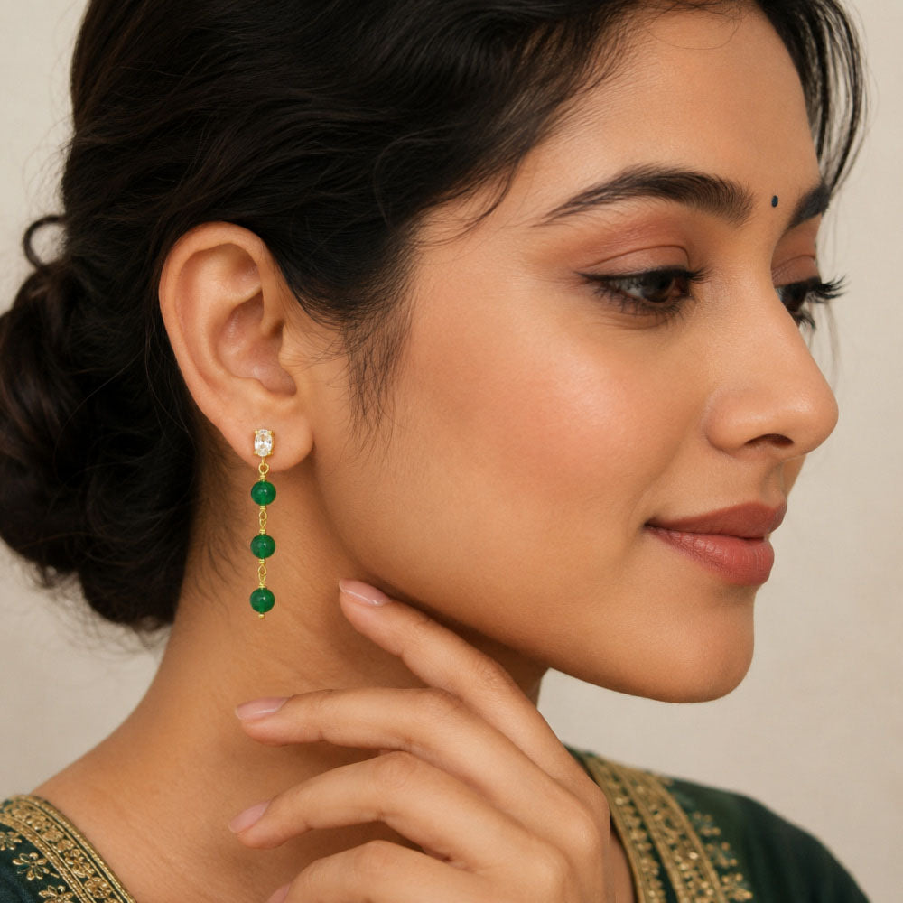 Premium 18K Gold Plated Green Bead Earrings for Ethnic & Western Wear BIE1022_A