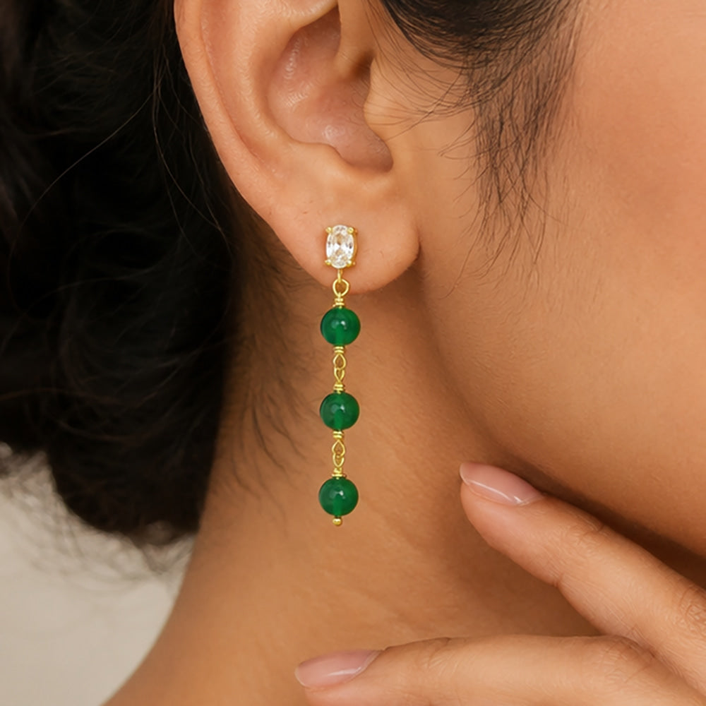Premium 18K Gold Plated Green Bead Earrings for Ethnic & Western Wear BIE1022_A