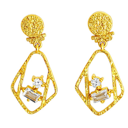 Designer 18K Gold Plated Geometric White Crystal Statement Earrings BIE1053_A